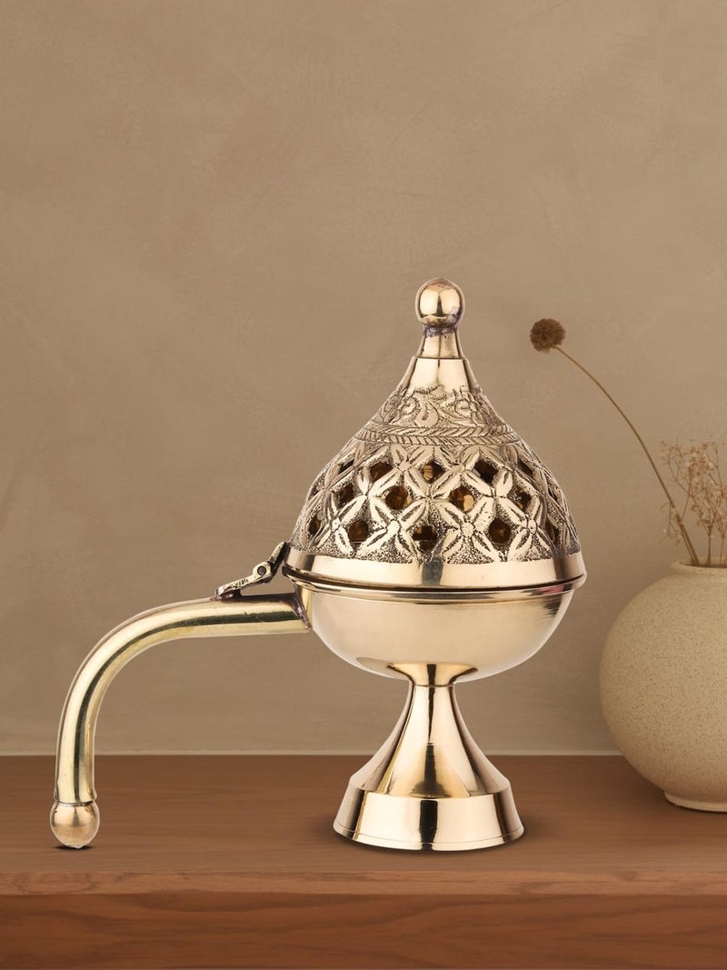 DOKCHAN Curated with Loban Burner Dhooni 5 Inch Dhoop Dhuni Brass Table Diya Brass Incense Holder - Image 4