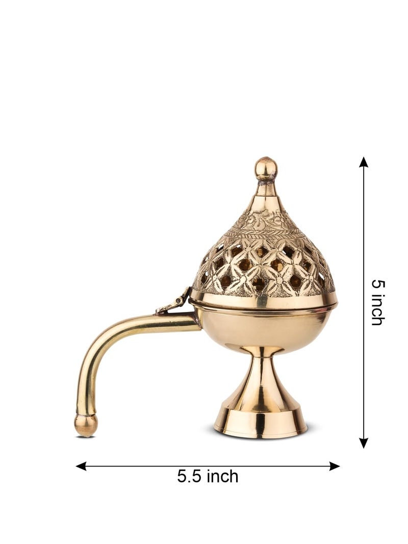 DOKCHAN Curated with Loban Burner Dhooni 5 Inch Dhoop Dhuni Brass Table Diya Brass Incense Holder - Image 3