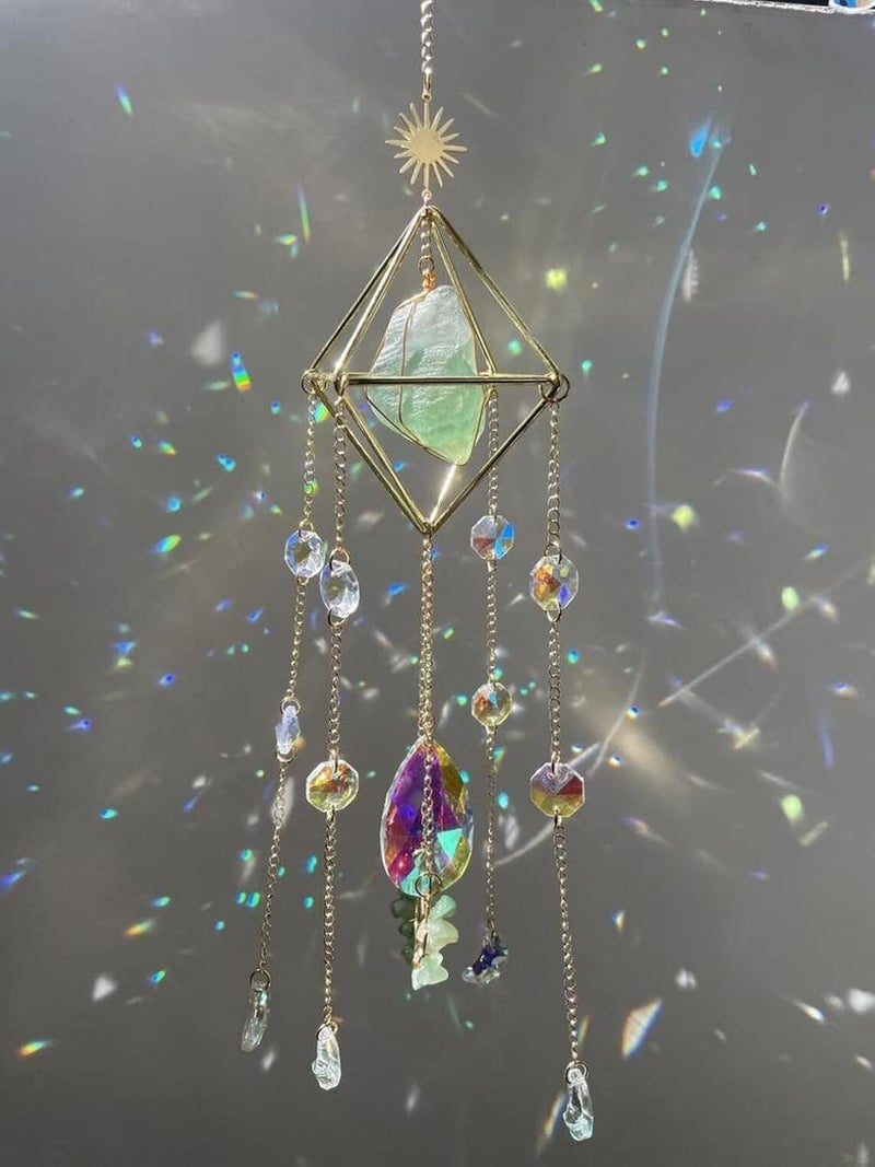Cactopia Raw Crystal Suncatchers, Rainbow Maker for Window, Balcony, Garden, Boho Decor & Gifting (Green Fluorite) - Image 5