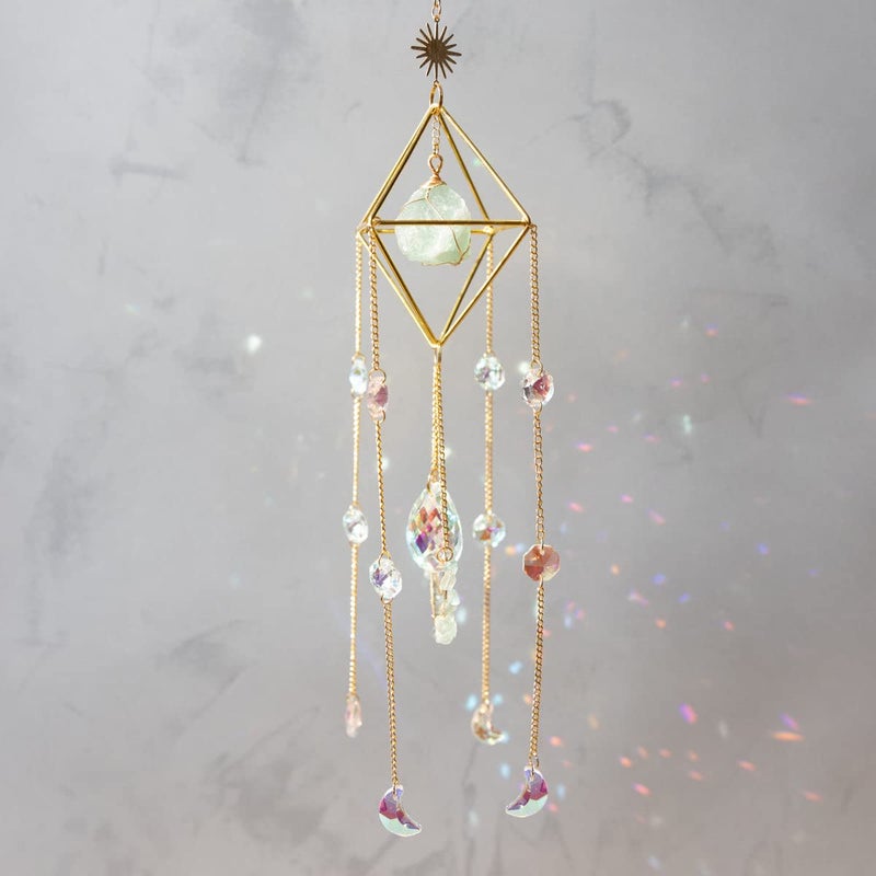 Cactopia Raw Crystal Suncatchers, Rainbow Maker for Window, Balcony, Garden, Boho Decor & Gifting (Green Fluorite) - Image 3