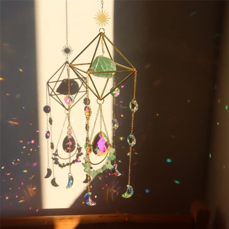 Cactopia Raw Crystal Suncatchers, Rainbow Maker for Window, Balcony, Garden, Boho Decor & Gifting (Green Fluorite) - Image 2