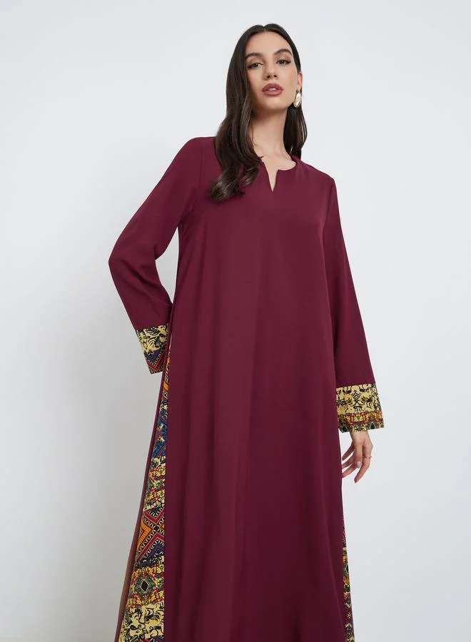 تايك تو Burgundy Printed Side Panel Jalabiya