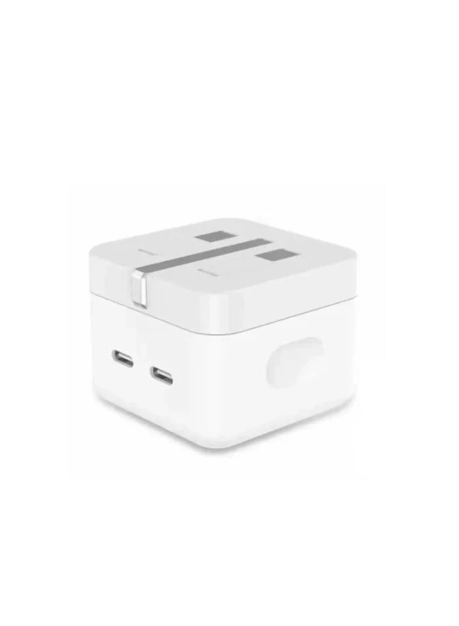 شاحن حائط USB-C مزدوج بقدرة 35 واط، محول طاقة سريع بمنفذي USB-C وتقنية PD مع قابس بريطاني ثلاثي، متوافق مع آيفون وآيباد وماك بوك إير وسامسونج جالاكسي وجوجل بيكسل، أبيض - Image 1