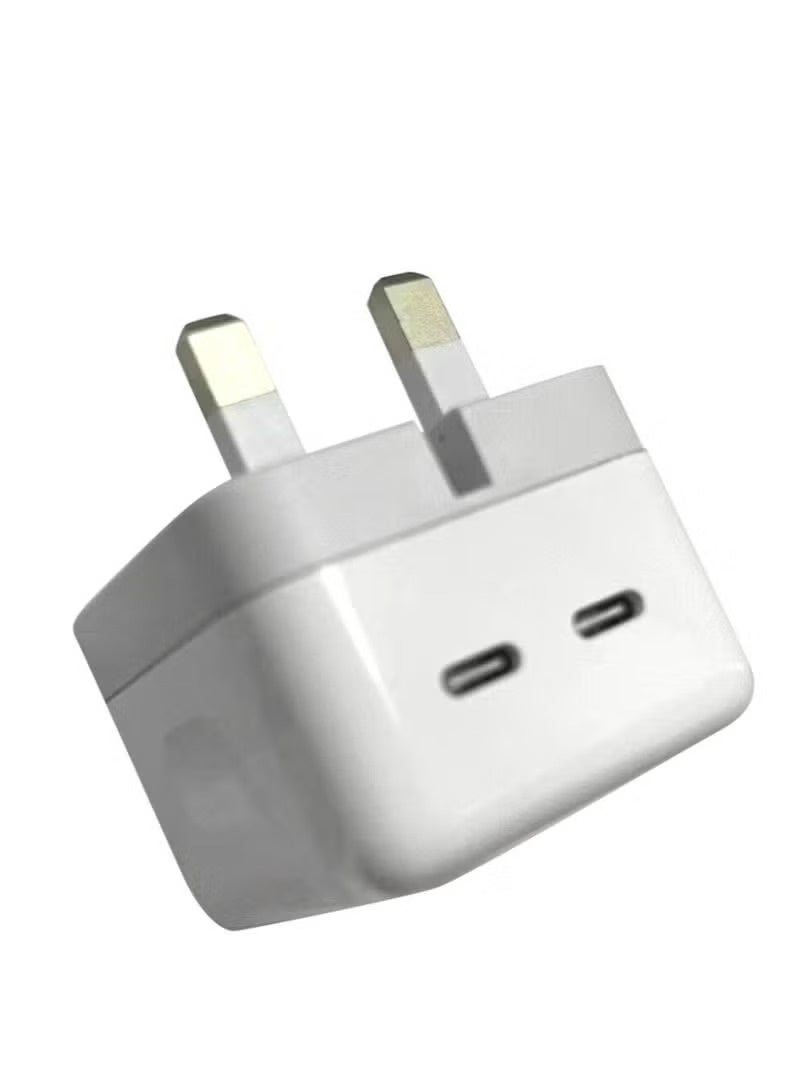 شاحن حائط USB-C مزدوج بقدرة 35 واط، محول طاقة سريع بمنفذي USB-C وتقنية PD مع قابس بريطاني ثلاثي، متوافق مع آيفون وآيباد وماك بوك إير وسامسونج جالاكسي وجوجل بيكسل، أبيض - Image 3