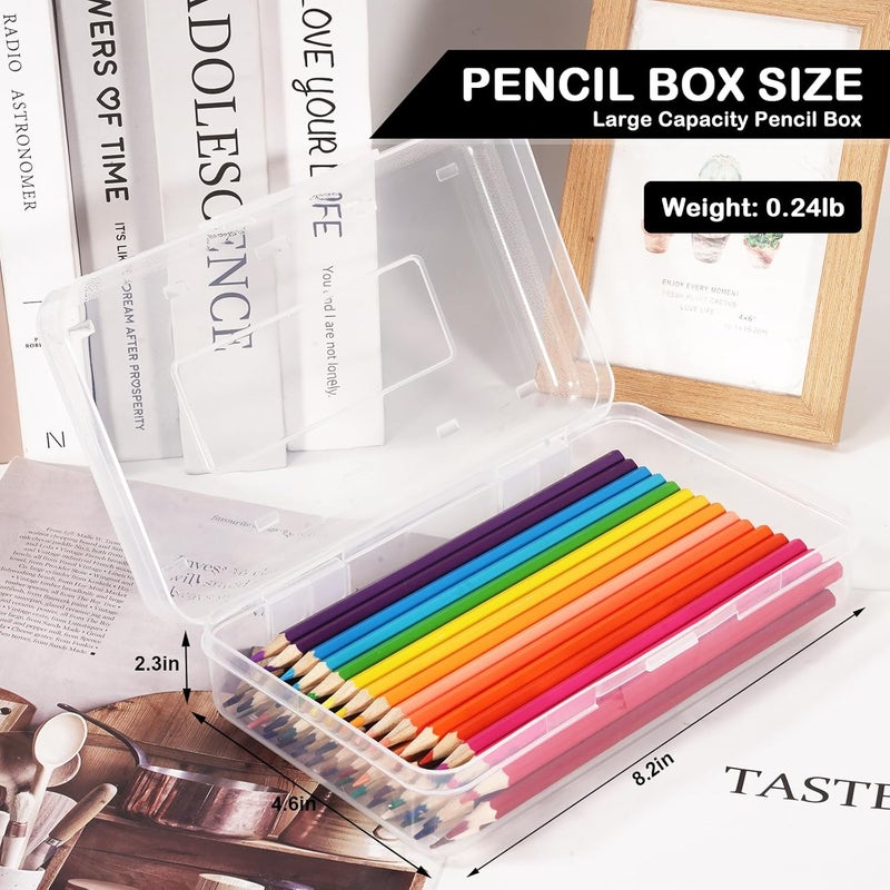 DANRONG Colored Plastic Pencil Box, Large Capacity Pencil Case, Pencil Boxs for Kids Adults, Hard Crayon Box Storage with Snap-Tight Lid for School Office Supplies (Clear) - Image 2