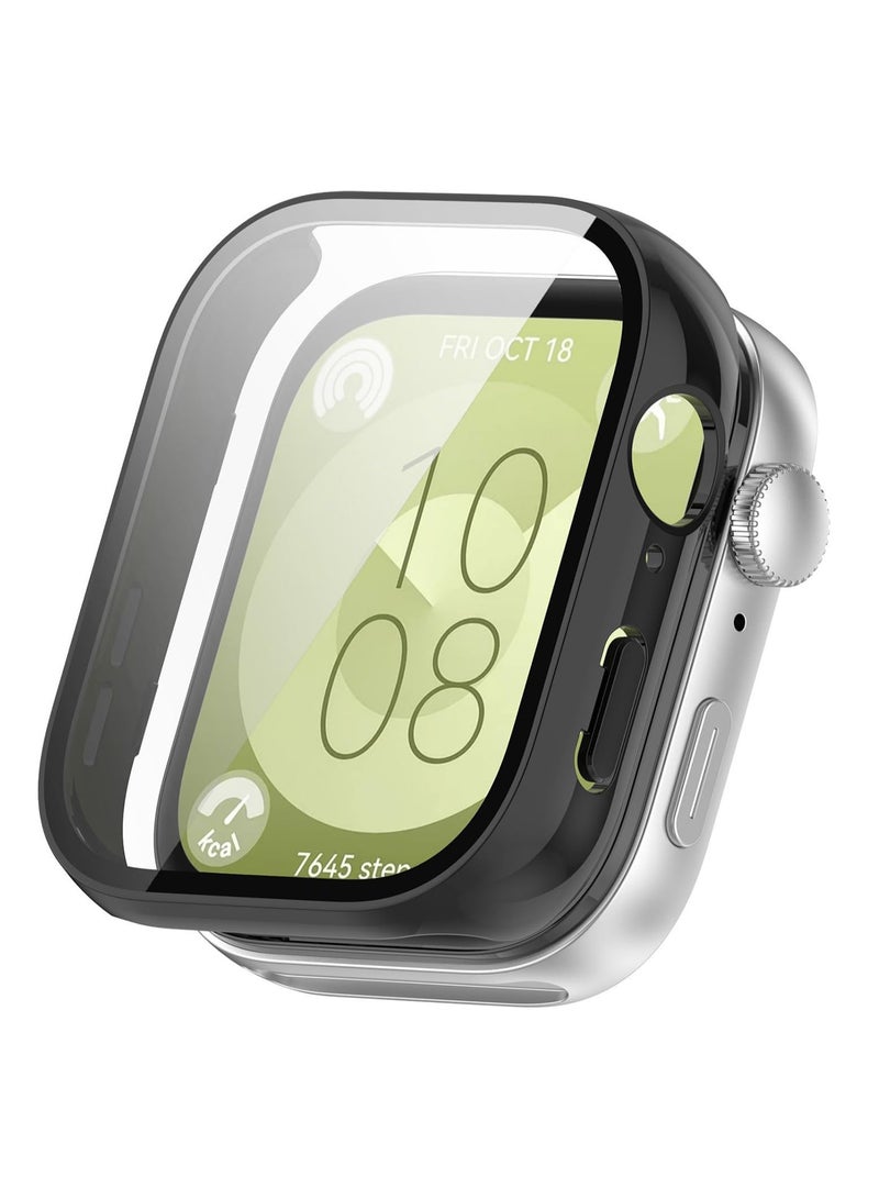 Case and Screen Protector for Huawei Watch Fit 3 46mm, All-around Anti Scratch Shockproof Protective Hard PC Full Cover Tempered Glass Compatible with Huawei Watch Fit 3 (Black) - Image 1