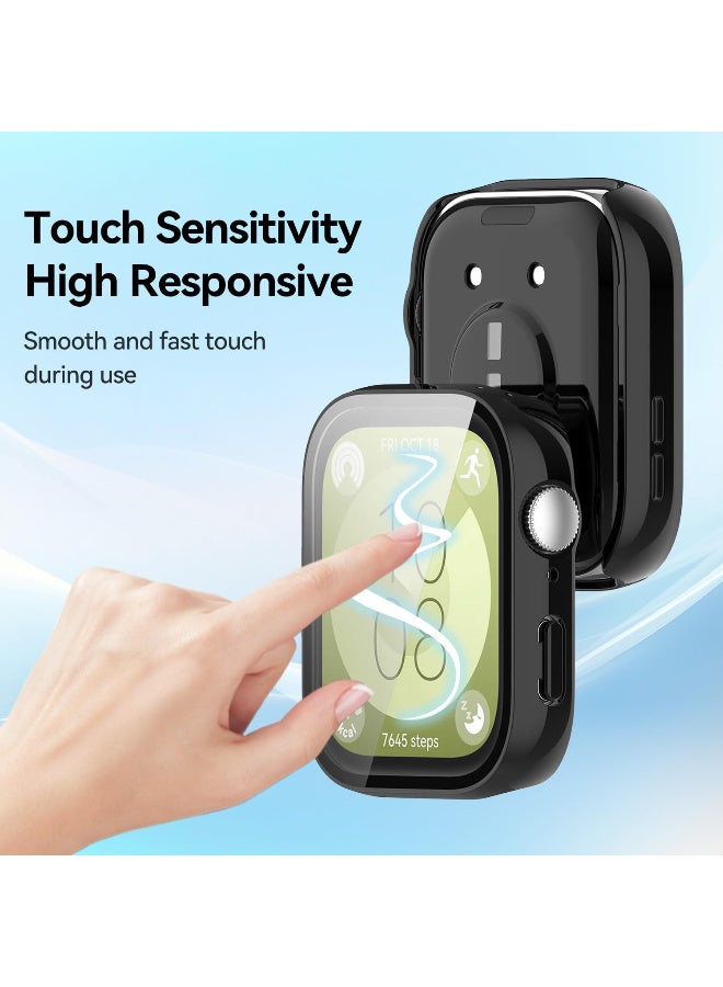 Case and Screen Protector for Huawei Watch Fit 3 46mm, All-around Anti Scratch Shockproof Protective Hard PC Full Cover Tempered Glass Compatible with Huawei Watch Fit 3 (Black) - Image 3