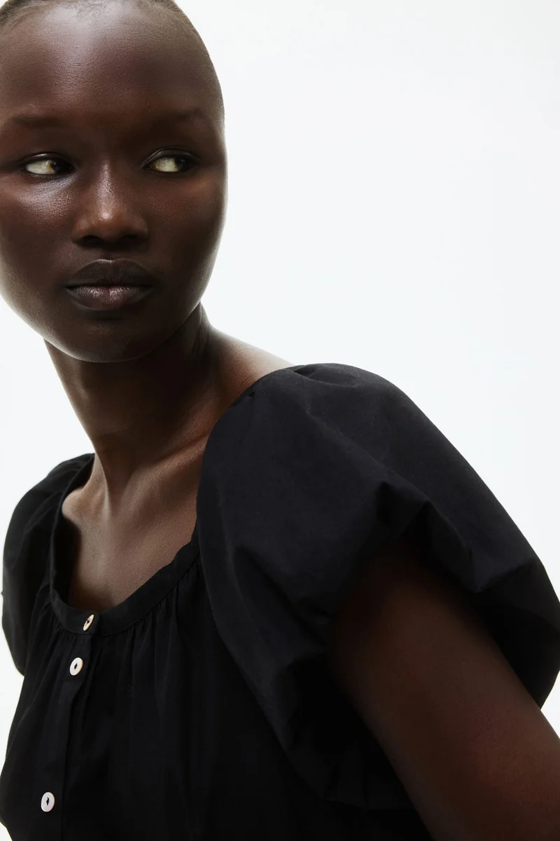 H&M Puff-sleeved poplin dress