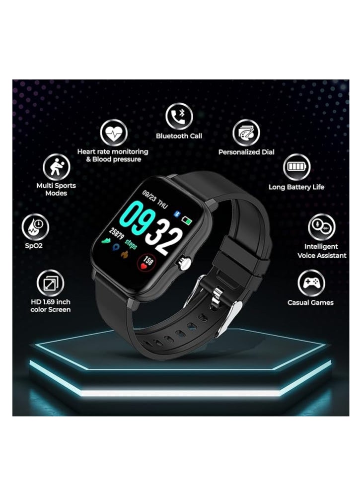 FCUK series 2 Full touch Smartwatch (Color: Black) with 1.69'' Large display, Bluetooth Calling, SpO2, Metal body, Built-in Games, Heart rate monitor, Multiple Watch Faces and Long battery life