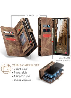 CaseMe For Samsung Galaxy S24 Ultra Wallet Case, Zipper Purse Folio Leather Wallet with Card Holder Wrist Strap, 2-in-1 Detachable Magnetic Shockproof Full Body Protective Back Cover (Black)  - Image 2