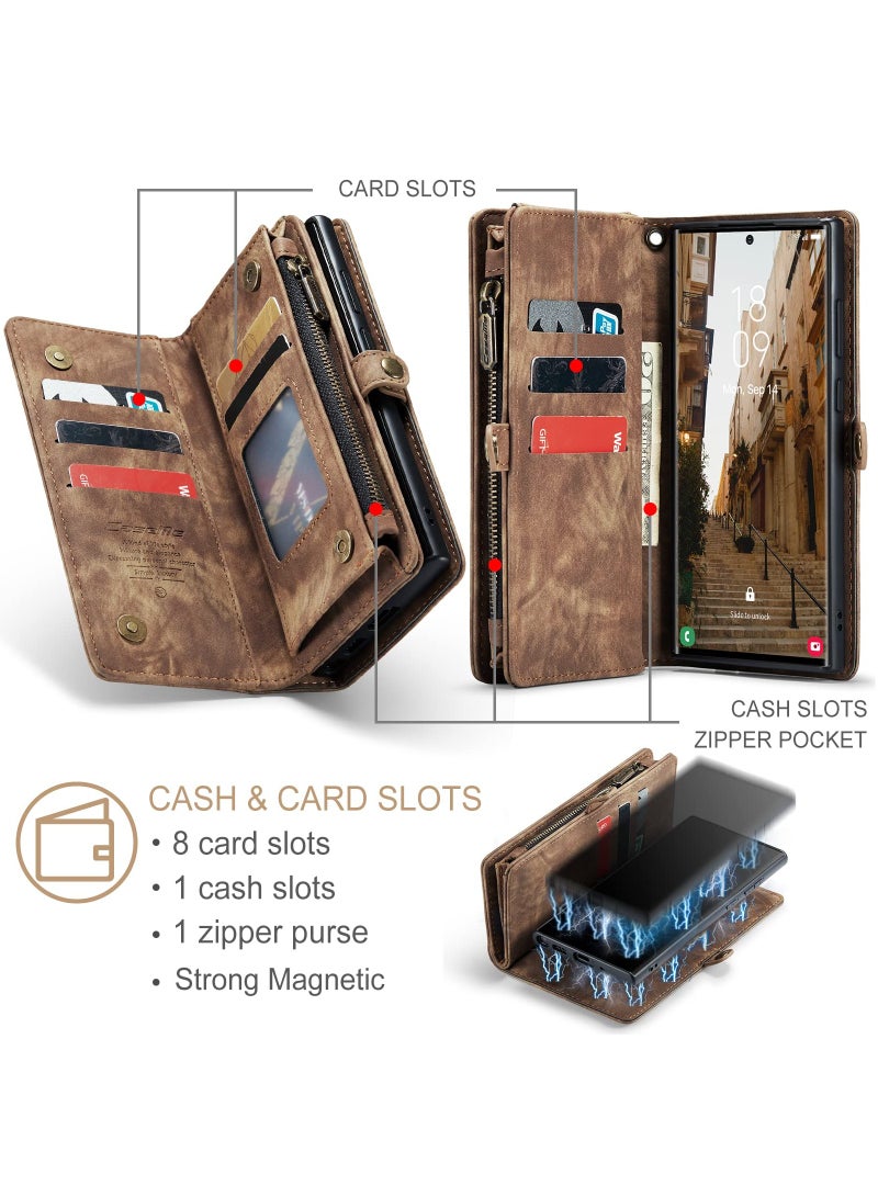 CaseMe For Samsung Galaxy S24 Ultra Wallet Case, Zipper Purse Folio Leather Wallet with Card Holder Wrist Strap, 2-in-1 Detachable Magnetic Shockproof Full Body Protective Back Cover (Black) - Image 2