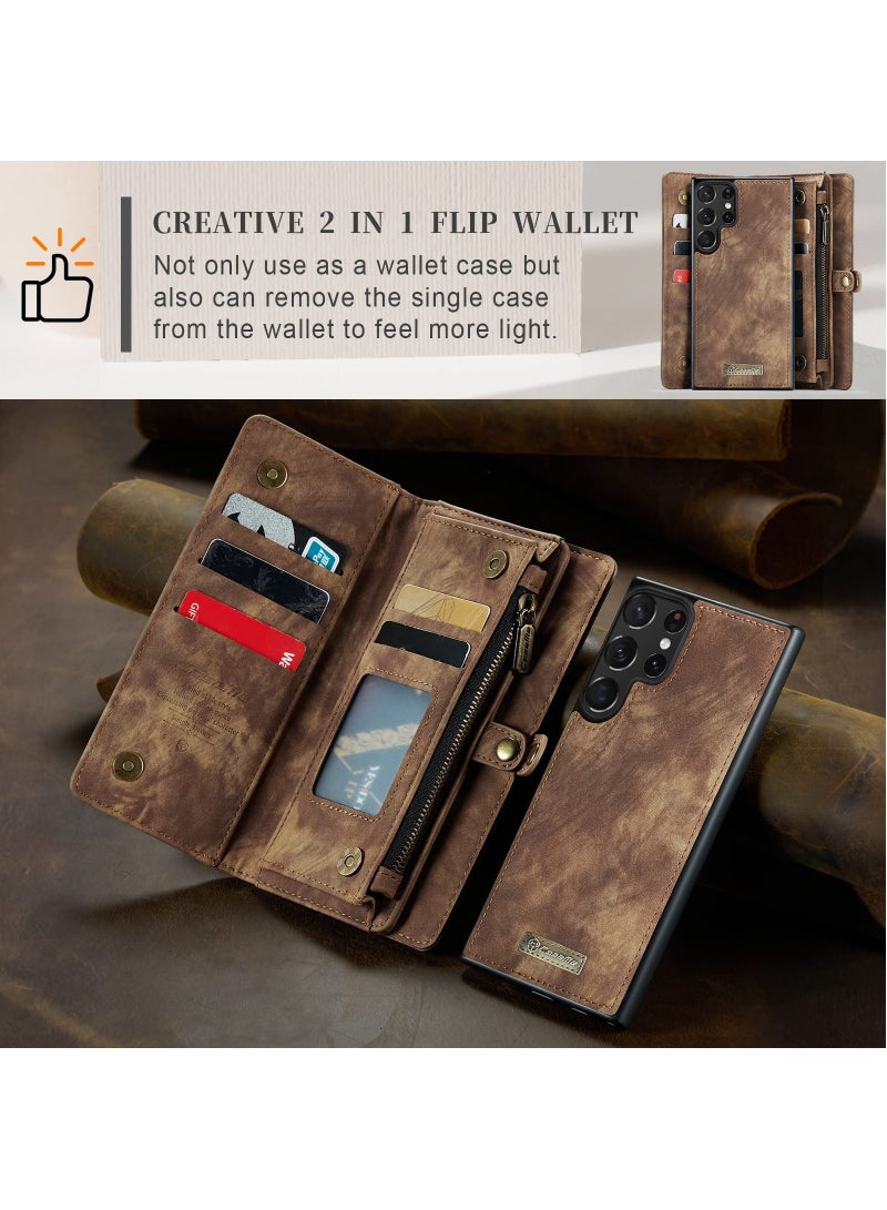 CaseMe For Samsung Galaxy S24 Ultra Wallet Case, Zipper Purse Folio Leather Wallet with Card Holder Wrist Strap, 2-in-1 Detachable Magnetic Shockproof Full Body Protective Back Cover (Black) - Image 4