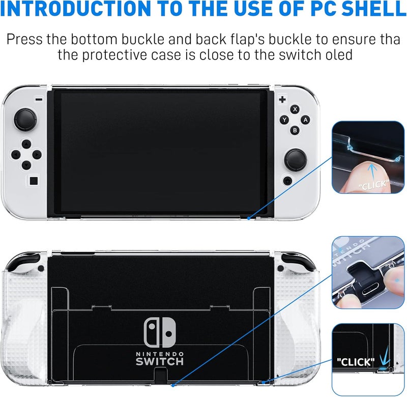 FANPL Improved - Clear Case Kit for Nintendo Switch OLED, PC Cover for Switch OLED Console and TPU Case with Transparent Lattice Pattern for Joy Con, Case Set with 1 Screen Protector and 12 Thumb Caps - Image 5