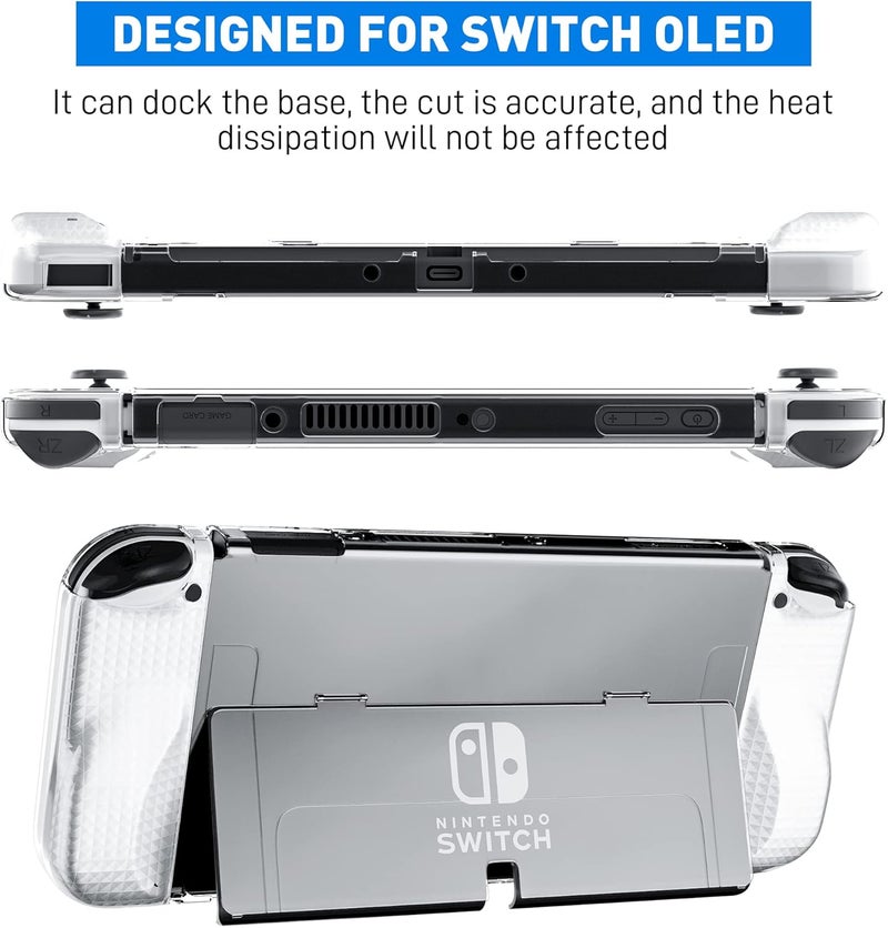 FANPL Improved - Clear Case Kit for Nintendo Switch OLED, PC Cover for Switch OLED Console and TPU Case with Transparent Lattice Pattern for Joy Con, Case Set with 1 Screen Protector and 12 Thumb Caps - Image 2