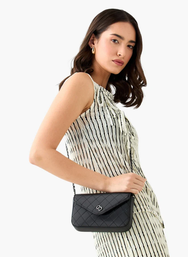 سيليست Quilted Crossbody Bag with Chain Strap and Flap Closure
