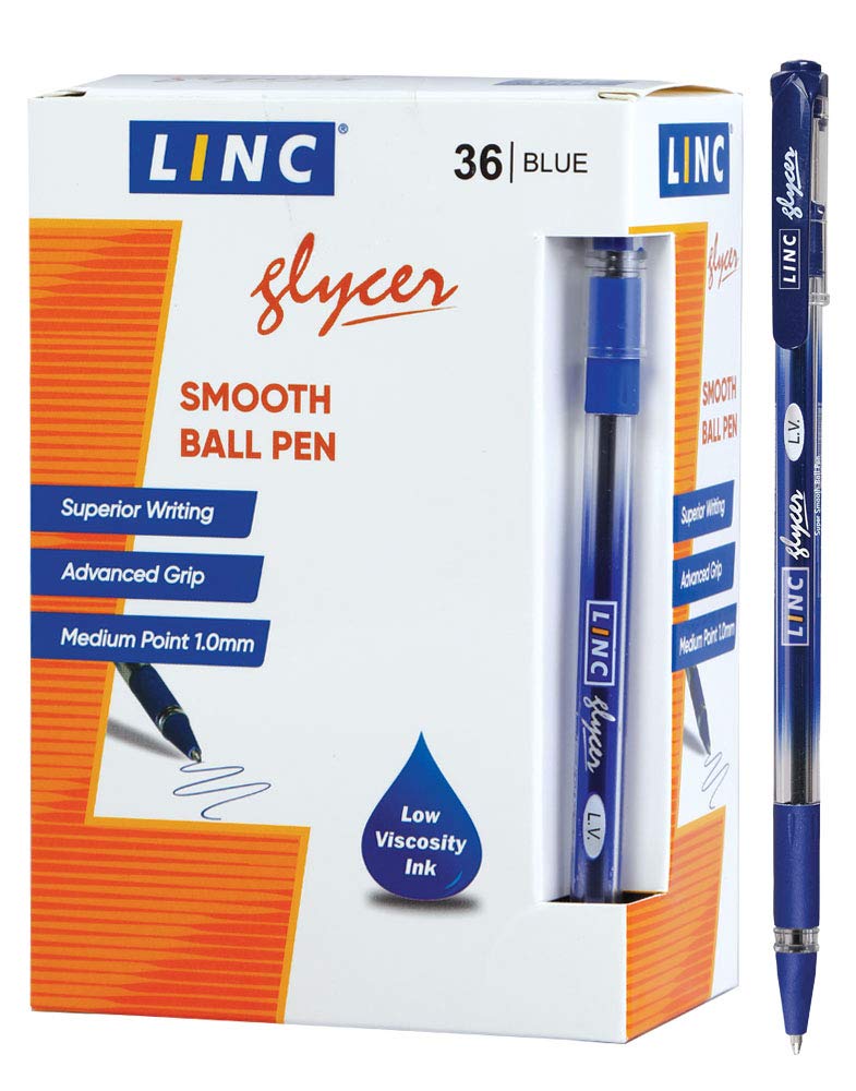 Linc Glycer Smooth Ball Point Pen, Soft Grip, 1.00mm Tip, 36-Count, Blue - Image 5