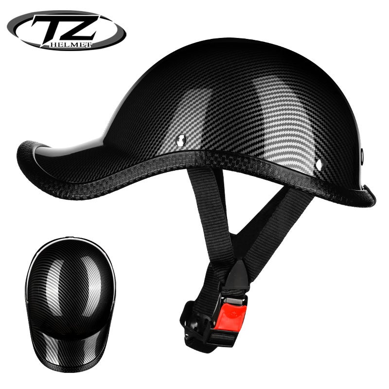Generic Summer Breathable Mens Moped Helmet Retro Motorcycle Cruiser Half Cap Carbon fiber text front and back 2 bands 