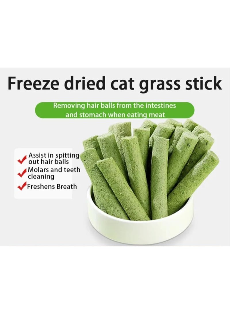 أعواد عشب مجففة بالتجميد للقطط للتحكم في كرات الشعر، وصحة الأسنان، ورائحة أنفاس منعشة - مساعدة طبيعية للهضم للقطط، عبوة من 50 قطعة - Image 2