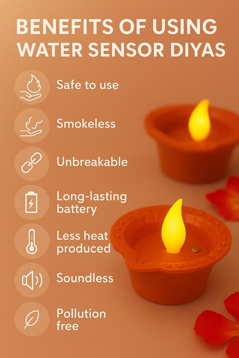 GWAN Water Sensor Diye Flameless Smokeless Electric Home Decoration Home Decor Diwali Festivals Decoration Christmas New Year Festive Candle Diwali Diye Pack of 24 - Image 4