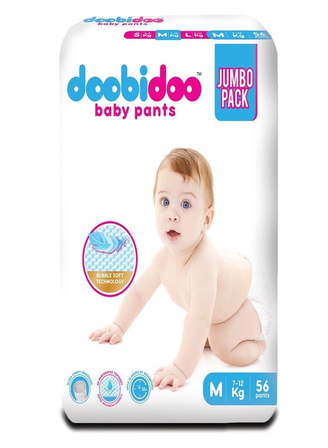 Doobidoo Baby Pants Diapers - M Size | All Round Softness with Bubble Soft Topsheet & Anti-Leak Side Cuffs | High Absorbency for Comfort & Protection (7-12 kg) - Pack of 1 | 56 Count - Image 1