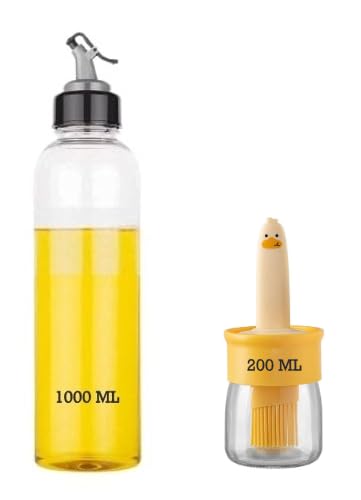 PHLYPONN 1000ml Plastic Oil Dispenser Bottle With 200ml Plastic Oil Bottle With Silicone Brush For Havy Premium Set Cooking Vinegar Sauce BBQ Grill Frying BakingAir Fryer