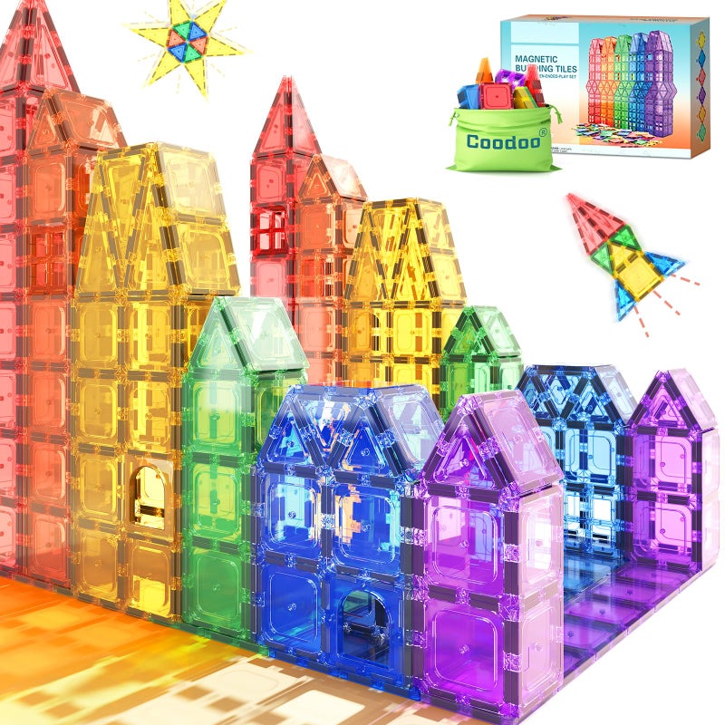 Coodoo Magnetic Tiles Kids Toys STEM Magnet Toy for Toddler Magnetic Blocks Building Preschool Learning Sensory Montessori Toys for 3 Year Old Boys and Girls Safe Creativity Toddler Kids Toy 40PCS - Image 2