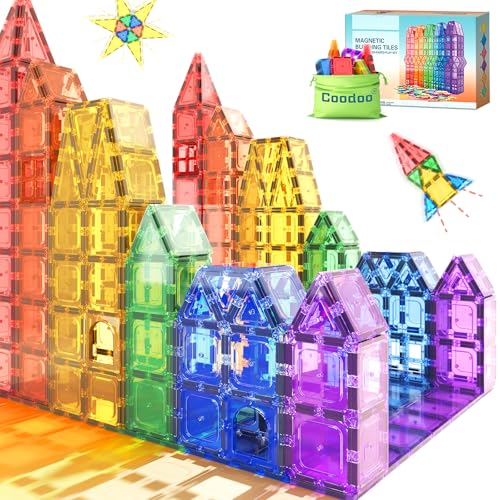 Coodoo Magnetic Tiles Kids Toys STEM Magnet Toy for Toddler Magnetic Blocks Building Preschool Learning Sensory Montessori Toys for 3 Year Old Boys and Girls Safe Creativity Toddler Kids Toy 40PCS - Image 1