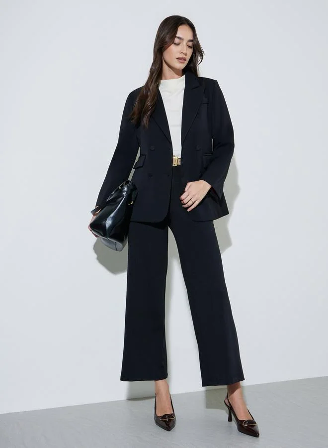 ستايلي Black Solid Double-Breasted Loose Fit Blazer