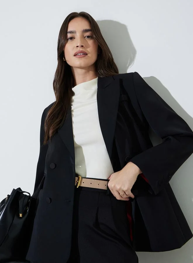 ستايلي Black Solid Double-Breasted Loose Fit Blazer