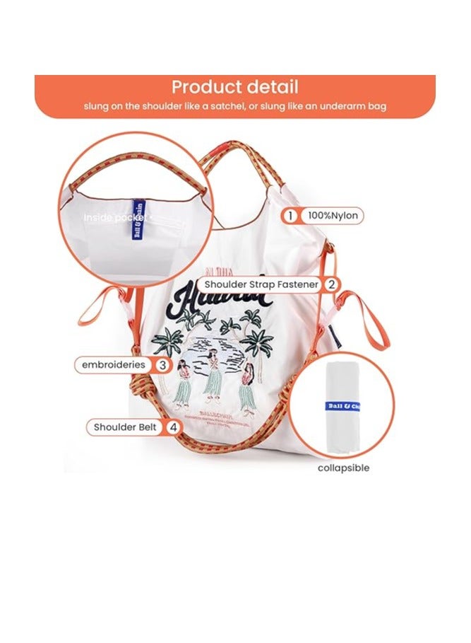 Hawaii Women's Embroidered Ultimate Nylon Tote Bag - White Hawaiian - Perfect for on-site shopping, travel, birthdays, and the beach.  - Image 3