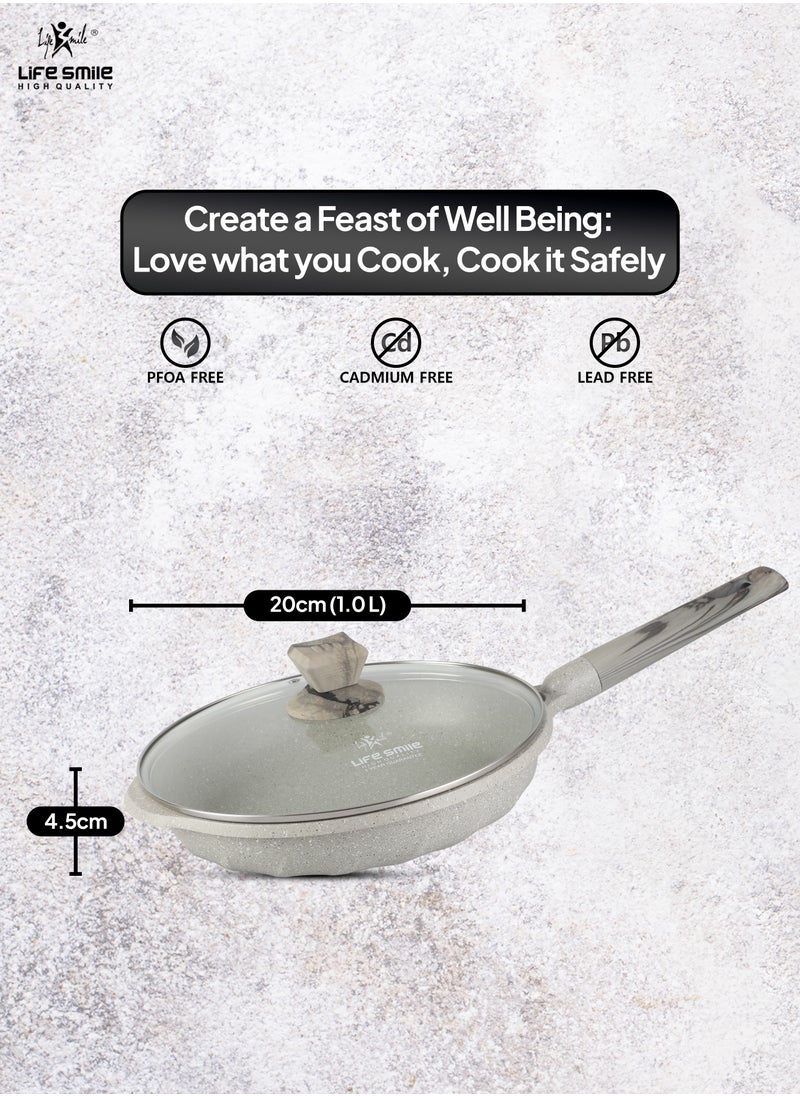 Life Smile - 20CM Frying Pan With Lid - 5 Layer Granite Coating with Multiple Hob Compatibility Heat-Resistant Handle - Induction bottom - Image 1