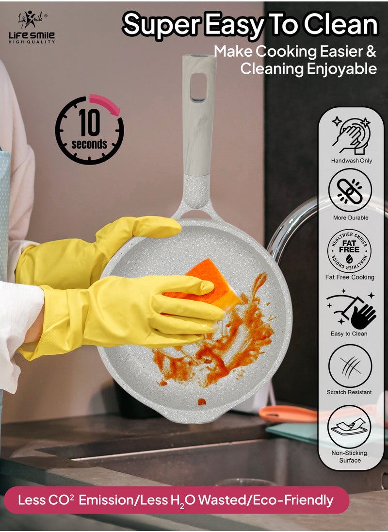 Life Smile - 20CM Frying Pan With Lid - 5 Layer Granite Coating with Multiple Hob Compatibility Heat-Resistant Handle - Induction bottom - Image 1
