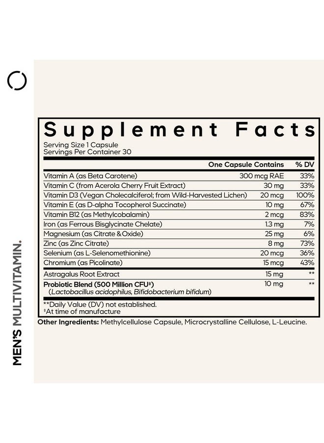 Codeage Codeage Men's Multivitamin - Daily Vitamins for Men with Vitamin A, C, D3, E, B12, Magnesium, Zinc, Iron, Chromium, Probiotics, Astragalus & More - 1 Capsule Per Serving - 30 Capsules  - Image 2