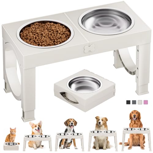 XIAZ Elevated Dog Bowls Large Breed Raised Dogs Bowl Stand Large/Medium Sized Dog Stainless Steel Food Water Bowl Stands 5 Heights Adjustable 9/11/12/14in Pet Feeder Dish Station - Image 1