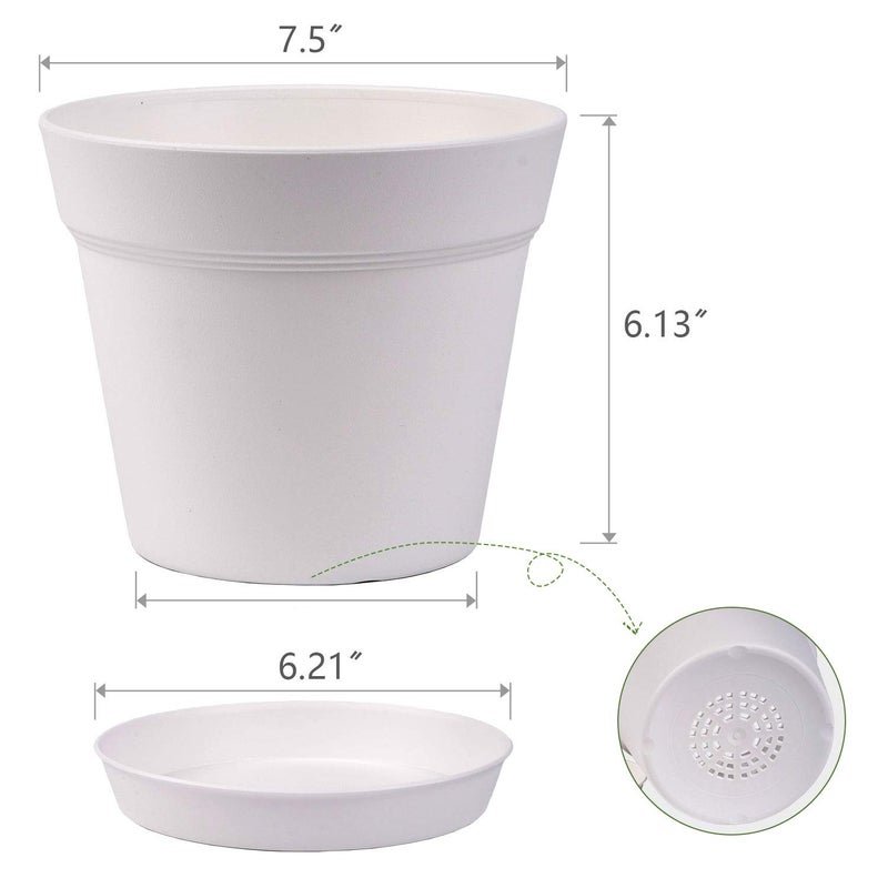 homenote Pots for Plants, 8 Pcs 7.5 Inch Plastic Planters with Multiple Drainage Holes and Tray - Plant Pots for All Home Garden Flowers Succulents, Cream White - Image 5