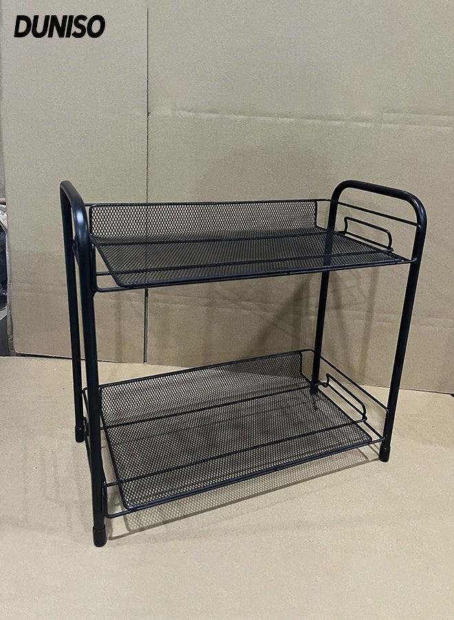 DUNISO منظم رف الحمام ذو طبقتين، رف تخزين معدني ثقيل غير قابل للانزلاق، وحدة تخزين رفوف معدنية قائمة بذاتها، للمستودعات، الخزائن، المطابخ، الحمام، أسود - Image 1