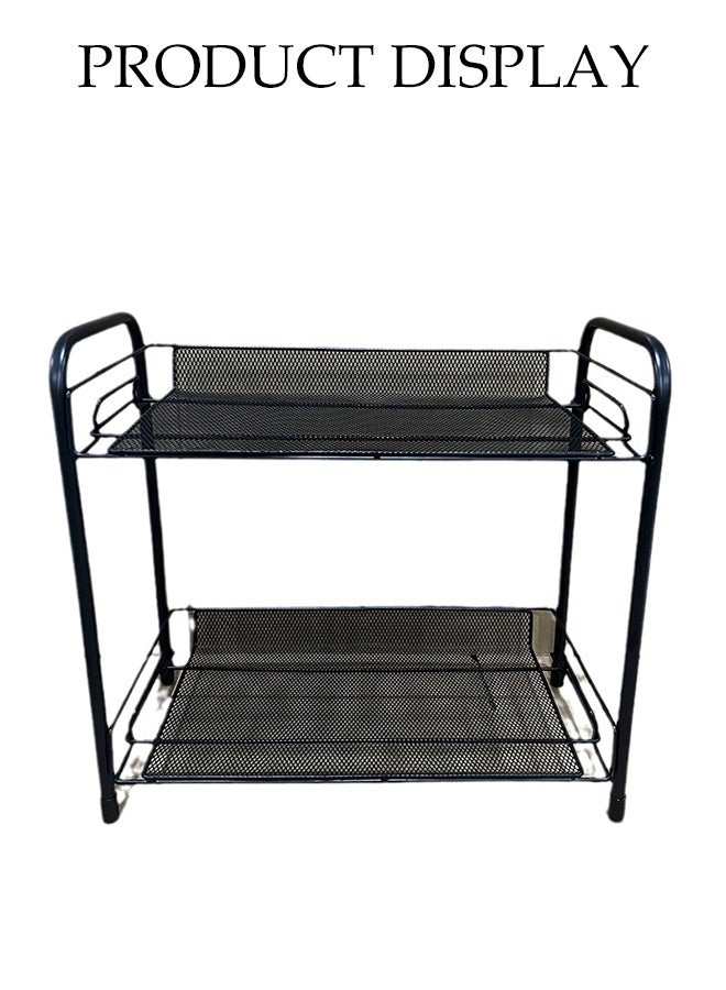 DUNISO منظم رف الحمام ذو طبقتين، رف تخزين معدني ثقيل غير قابل للانزلاق، وحدة تخزين رفوف معدنية قائمة بذاتها، للمستودعات، الخزائن، المطابخ، الحمام، أسود - Image 4