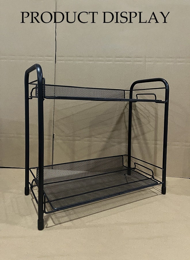 DUNISO منظم رف الحمام ذو طبقتين، رف تخزين معدني ثقيل غير قابل للانزلاق، وحدة تخزين رفوف معدنية قائمة بذاتها، للمستودعات، الخزائن، المطابخ، الحمام، أسود - Image 3