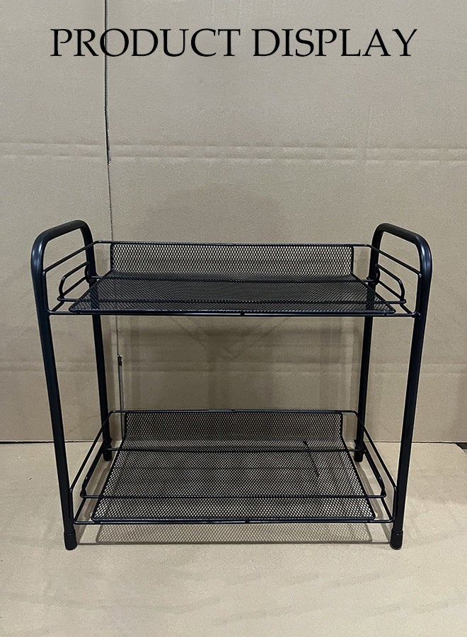 DUNISO منظم رف الحمام ذو طبقتين، رف تخزين معدني ثقيل غير قابل للانزلاق، وحدة تخزين رفوف معدنية قائمة بذاتها، للمستودعات، الخزائن، المطابخ، الحمام، أسود - Image 2