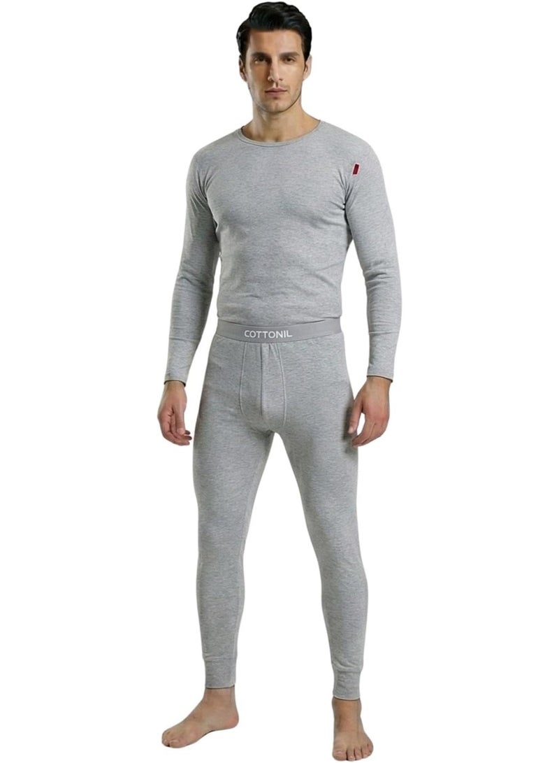 كوتونيل قطونيل طقم شتوي رجالي من قطعتين خامة قطن ليكرا فانلة بكم و بنطلون استريتش - Image 2