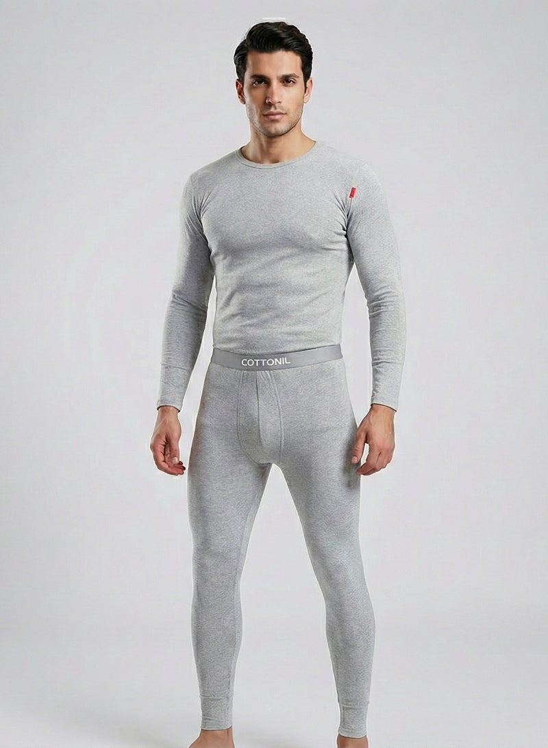 كوتونيل قطونيل طقم شتوي رجالي من قطعتين خامة قطن ليكرا فانلة بكم و بنطلون استريتش - Image 1