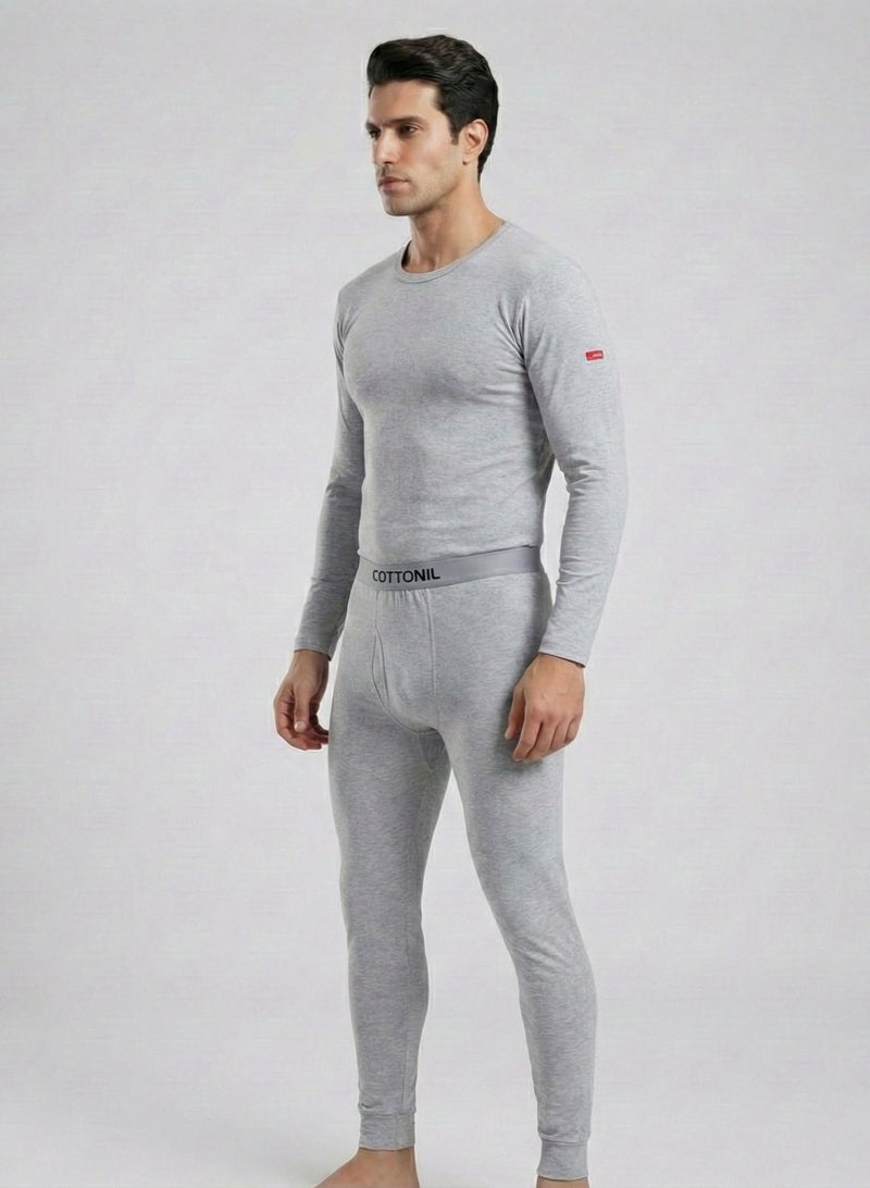 كوتونيل قطونيل طقم شتوي رجالي من قطعتين خامة قطن ليكرا فانلة بكم و بنطلون استريتش - Image 3