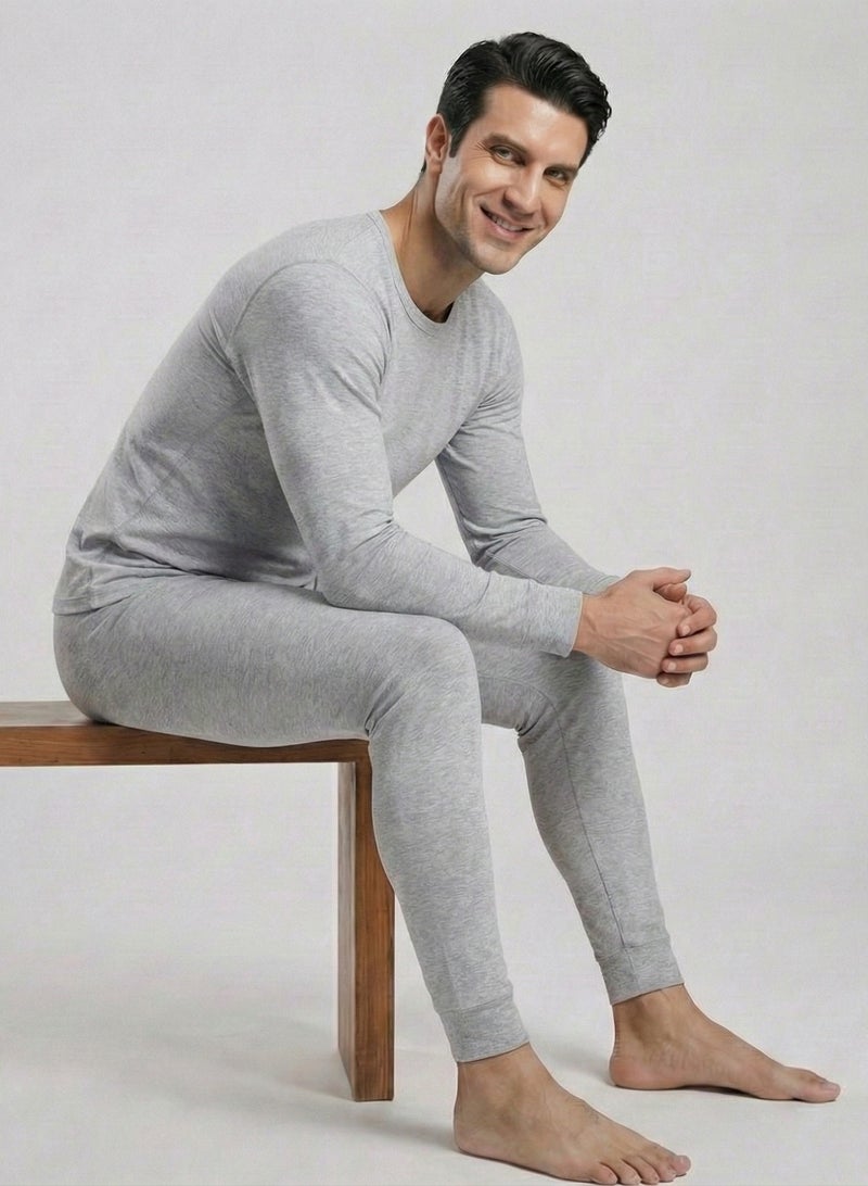 كوتونيل قطونيل طقم شتوي رجالي من قطعتين خامة قطن ليكرا فانلة بكم و بنطلون استريتش - Image 4