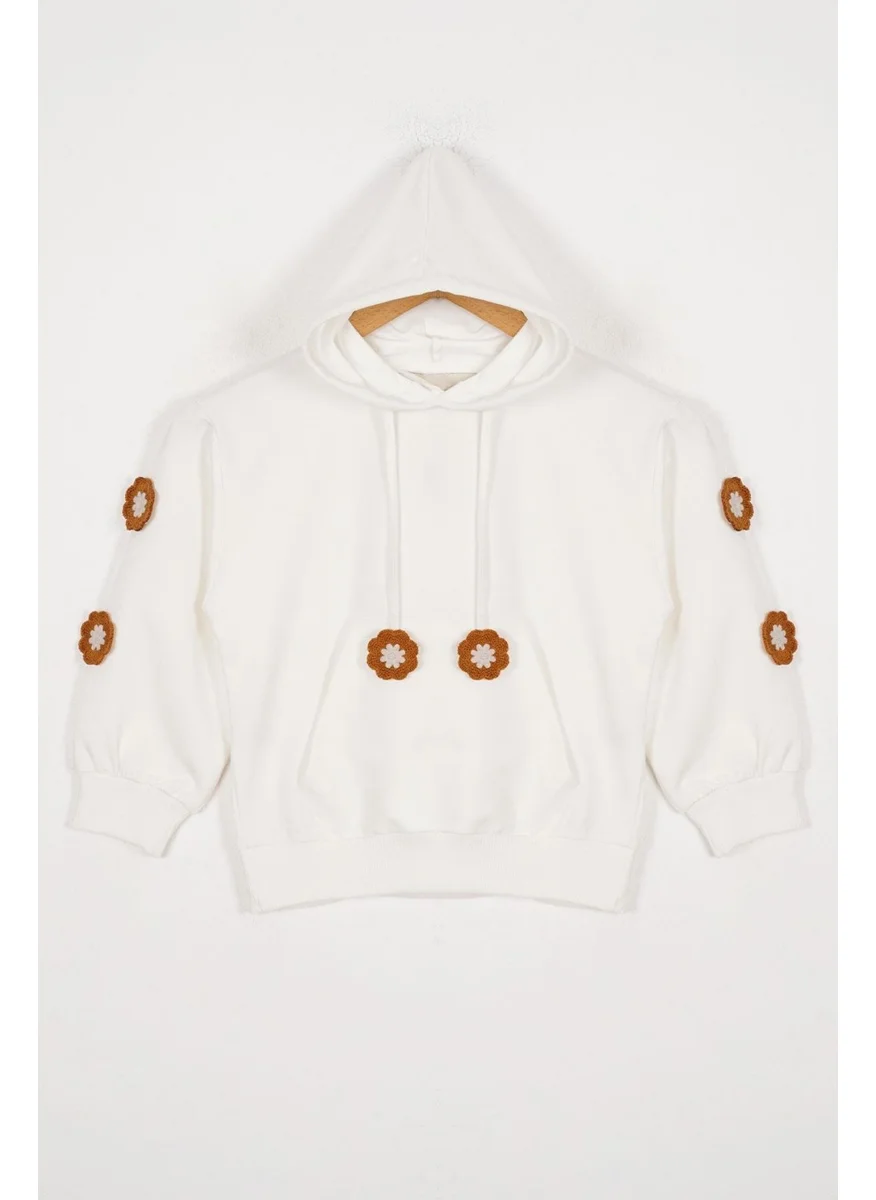 وي وي Hooded Long Sleeve Ecru Color Girls Sweatshirt