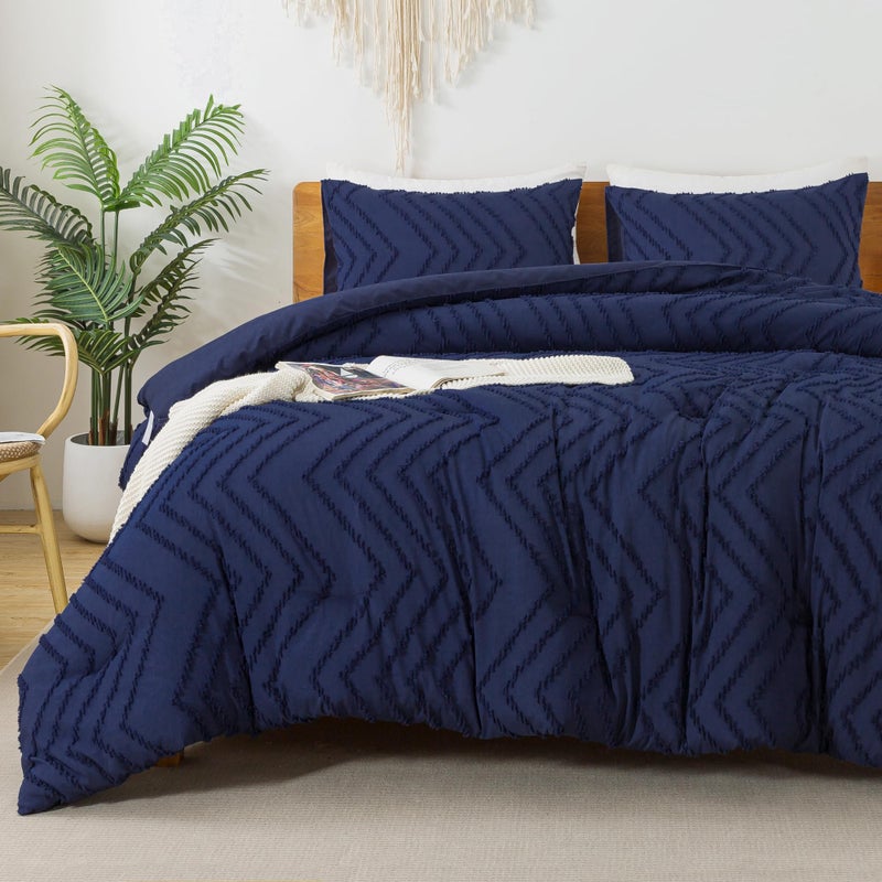 Litanika Litanika Navy Blue King Comforter Set  3 Pieces Lightweight Tufted Bedding Sets  Down Alternative Comforter Fluffy Bed Set Gift Choice  - Image 1