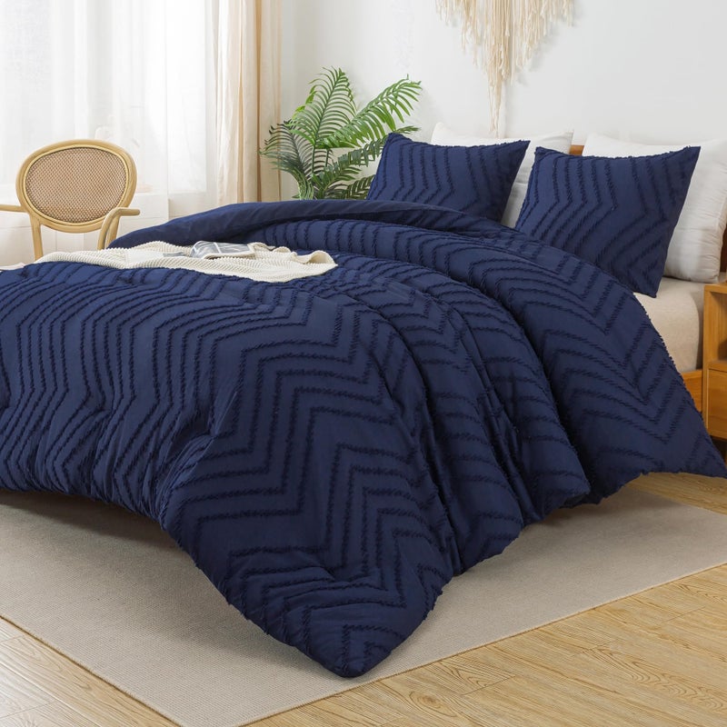 Litanika Litanika Navy Blue King Comforter Set  3 Pieces Lightweight Tufted Bedding Sets  Down Alternative Comforter Fluffy Bed Set Gift Choice  - Image 2