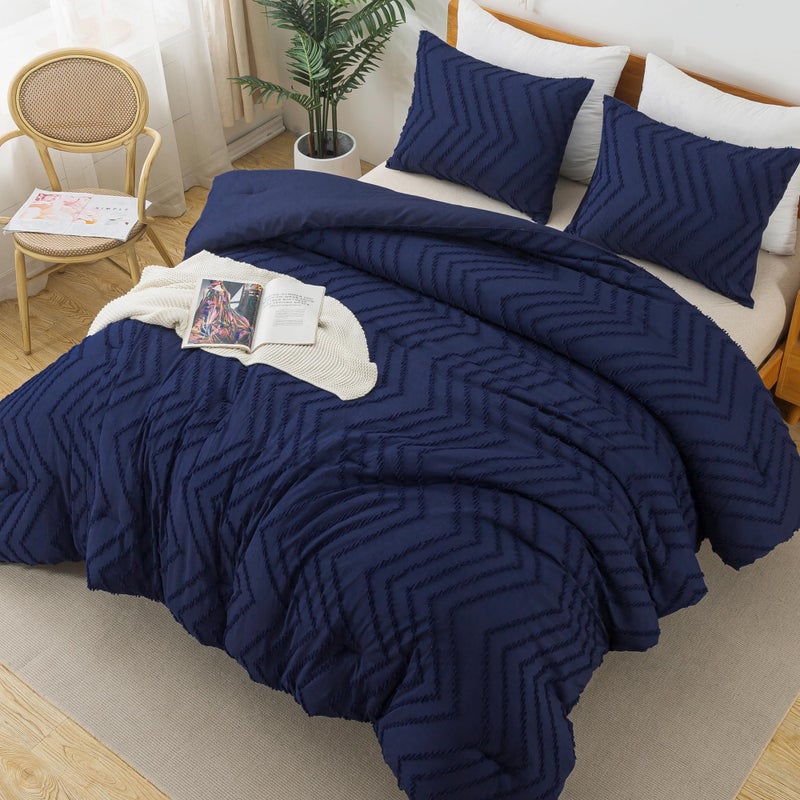 Litanika Litanika Navy Blue King Comforter Set  3 Pieces Lightweight Tufted Bedding Sets  Down Alternative Comforter Fluffy Bed Set Gift Choice  - Image 3