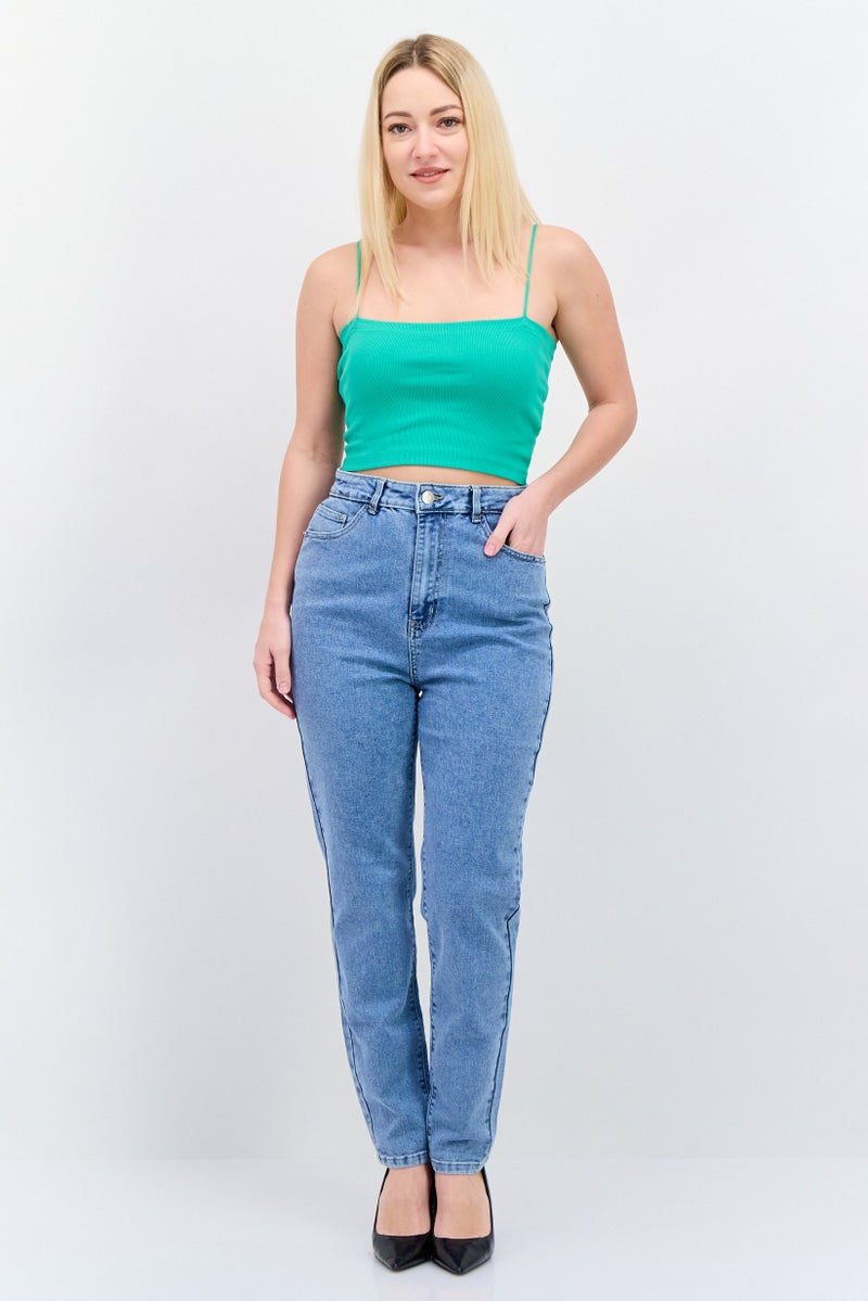 Black Tape جينز نسائي بقصة عادية مغسول وقابل للتمدد، لون أزرق مغسول - Image 3