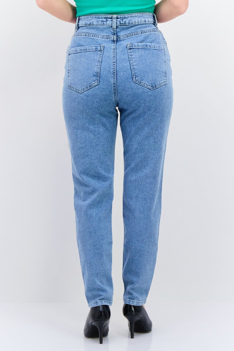 Black Tape جينز نسائي بقصة عادية مغسول وقابل للتمدد، لون أزرق مغسول - Image 2