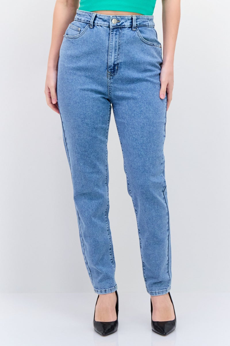 Black Tape جينز نسائي بقصة عادية مغسول وقابل للتمدد، لون أزرق مغسول - Image 1